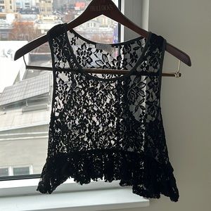Tobi Cropped Black Lace Top